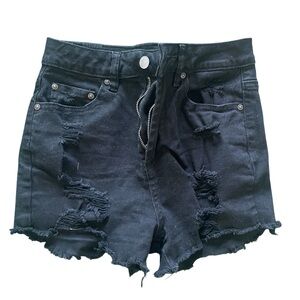 Almost Famous Black Jean Shorts with Distressed Details